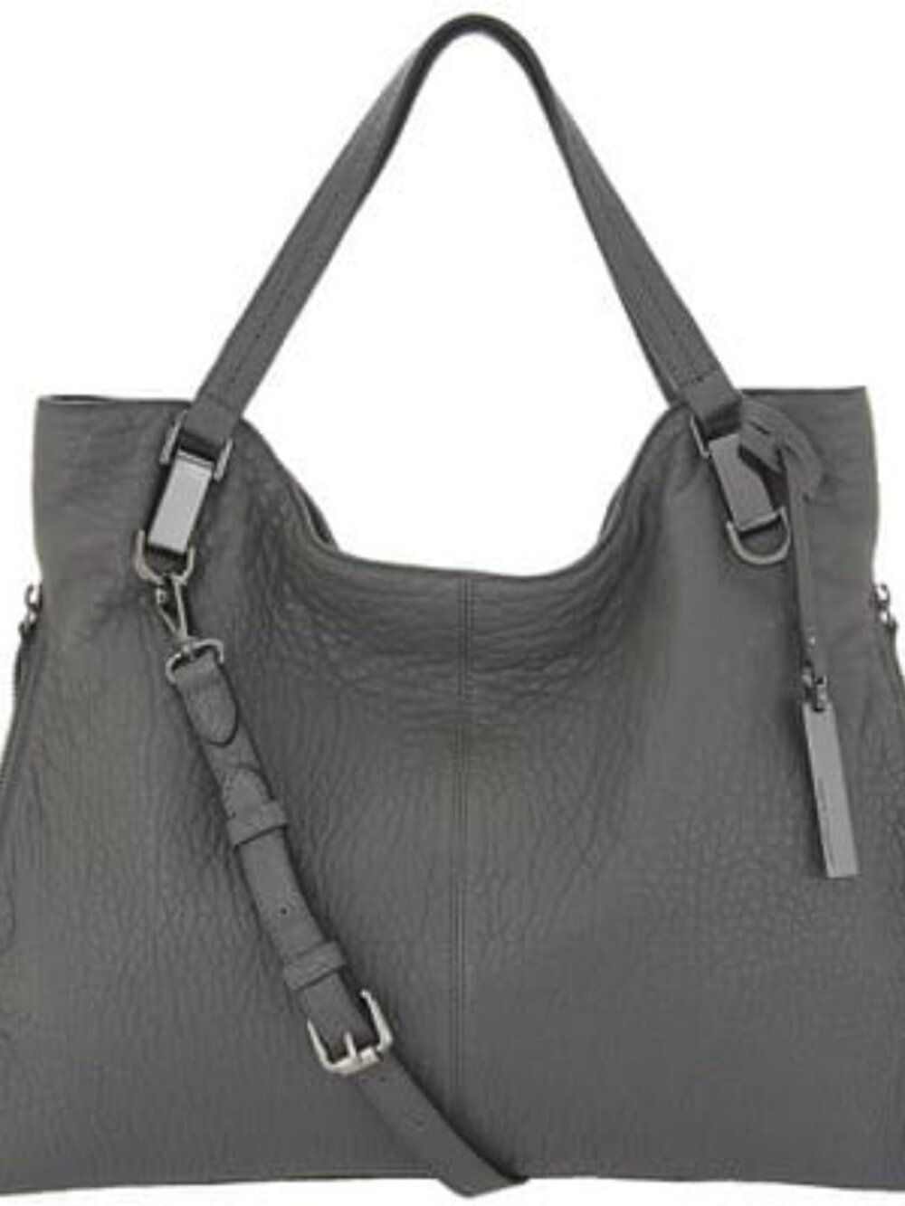 Vince Camuto Eliza Pebbled Leather Tote Bag Gray Slouch Shoulder Purse